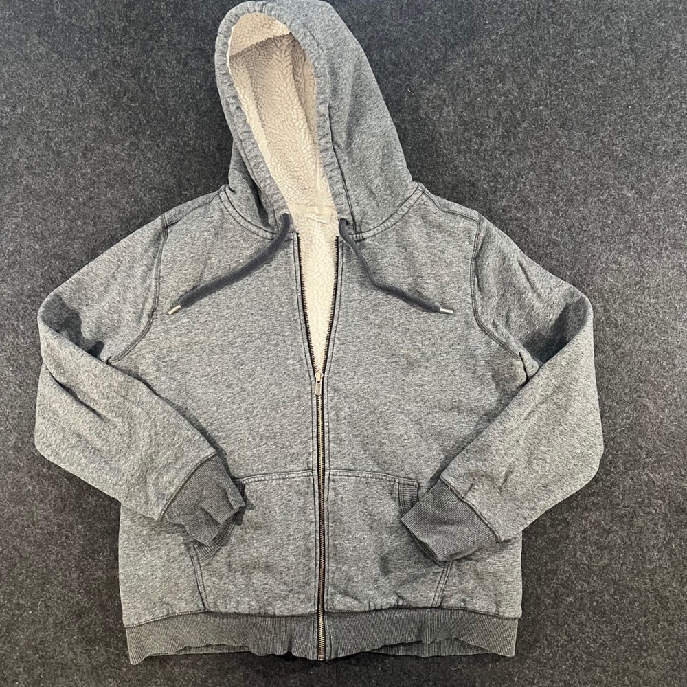 L.L. Bean Sherpa Lined Hoodie Mens XL Gray Full Zip Fleece Sweatshirt Warm Cozy